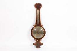 A Regency rosewood banjo barometer?with onion top, silvered thermometer and barometer faces with