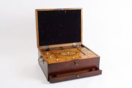 A George III mahogany and satinwood inlaid fitted travelling case the rising crossbanded top