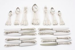 A Victorian and later Lily pattern canteen of silver cutlery Hallmarked London 1872, Sheffield