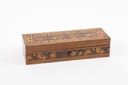 A 19th century Tunbridgeware cribbage board with floral mosaic pattern 25.5cm In good overall