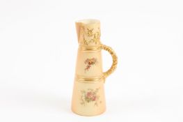 A Royal Worcester blush ivory jug of tapered form painted with flower sprays heightened with gilt,