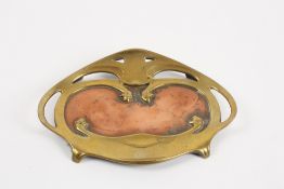A decorative copper and brass Art Nouveau tray resting on four curved feet 23cm wide In good overall