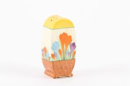 A Clarice Cliff Crocus pattern bonjour shape sugar sifter circa 1933 hand painted with crocus sprays