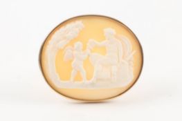 A Victorian carved cameo and 18ct gold brooch of oval form, the cameo carved with a classical