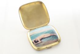 An early 20th century Continental silver and enamel erotic cigarette case with import hallmark for