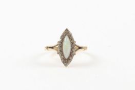 An Edwardian 18ct yellow gold, opal and diamond marquise shaped ring hallmarked for Birmingham 1909,