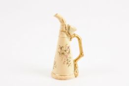 A Royal Worcester ewer of conical form, the handle modelled as a bamboo stem, with painted flower