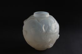 A 1920s Lalique `Formose` globular moulded opalescent glass vase decorated with swimming goldfish