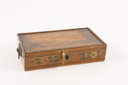 An early 19th century painted souvenir sewing box the top decorated with a hand-coloured printed