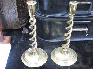 PAIR OF BRASS BARLEY TWIST CANDLESTICKS