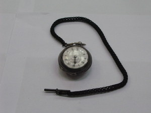 HALLMARKED SILVER PEAR CASED POCKET WATCH WITH ENAMELLED DIAL