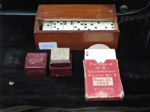 CASED DOMINOES, MINIATURE PLAYING CARDS ETC.