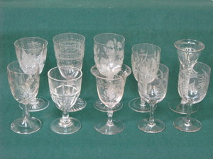 PARCEL OF EARLY STEMMED DRINKING GLASSES INCLUDING AIR TWIST, SOME ETCHED, VARIOUS SIZES AND