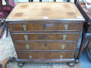 SMALL ANTIQUE WALNUT VENEERED FOUR DRAWER CHEST