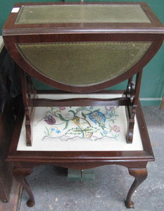 SMALL REPRODUCTION DROP LEAF TABLE AND SMALL EMBROIDERED TOPPED OCCASIONAL TABLE