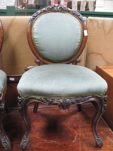 PAIR OF CARVED MAHOGANY FRAMED UPHOLSTERED CHAIRS