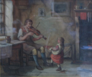 S DAWSON - GILT FRAMED OIL ON CANVAS DEPICTING A VICTORIAN VIOLINIST