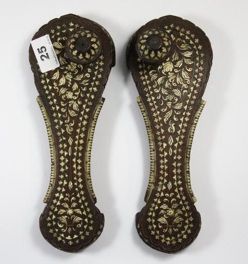 Islamic Interest, a pair of 19th century ivory inlaid hardwood sandals