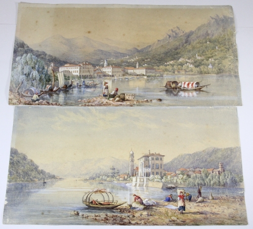 2 lovely unframed grand tour watercolours of lake Como 47cm x 24cm