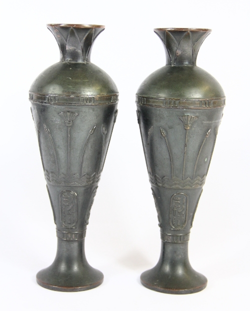 A pair of 1920s Egyptian design bronze vases H 23cm