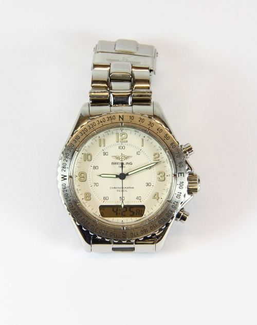 A gents stainless steel Breitling chronograph Reveil wrist watch
