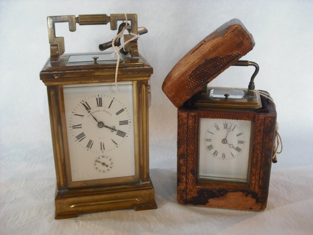 An early 20th century gong striking and repeating French carriage clock, together with another  in