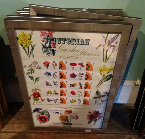 Six framed Limited Edition sheets of stamps, including Victorian Garden Flowers, the Kind James