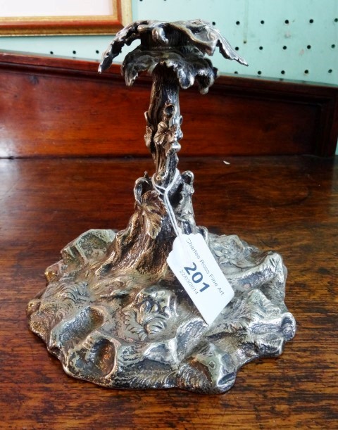 R & Co., a white metal stand (possibly from an epergne), cast as the foot of a vine on naturalistic