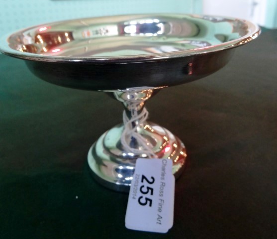 A silver pedestal bowl of plain form, the stepped circular foot with loaded base, Birmingham 1937.