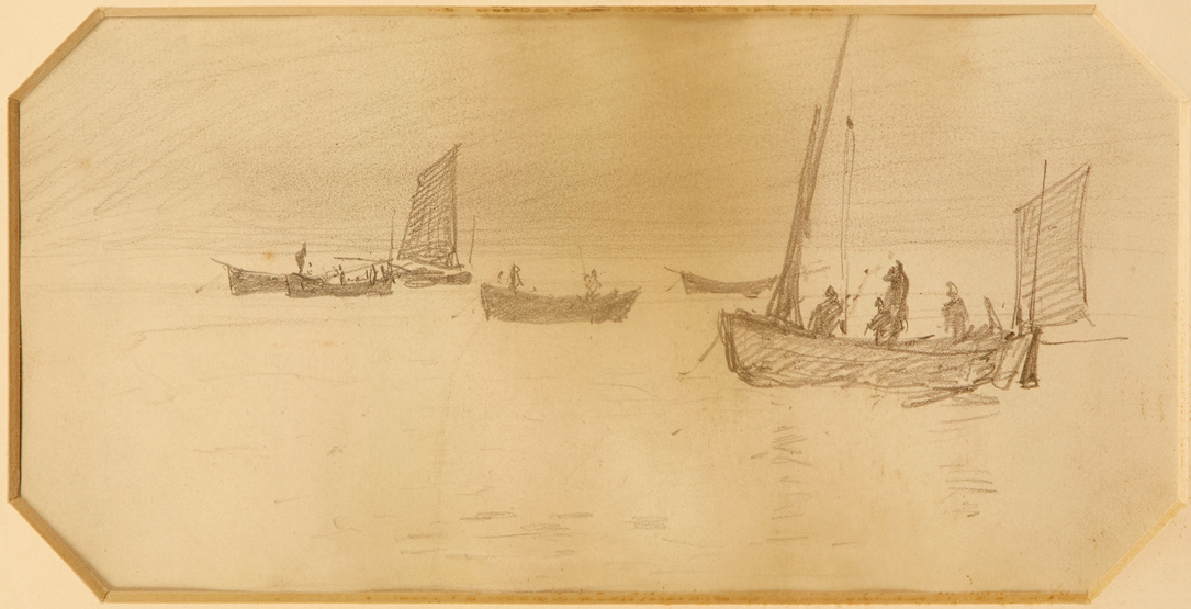 WILLIAM LIONEL WYLLIE (BRITISH, 1851-1931), Fishing Boats, Pencil, 5 x 10in. (13 x 25.5cm.)