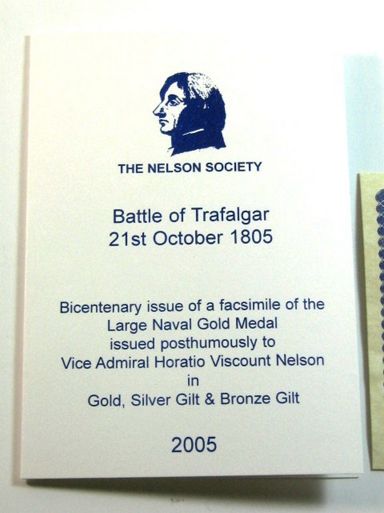 THE NELSON SOCIETY, BI-CENTENARY OF TRAFALGAR, REPLICA FLAG OFFICER’S LARGE GOLD MEDAL, in silver- - Image 5 of 5