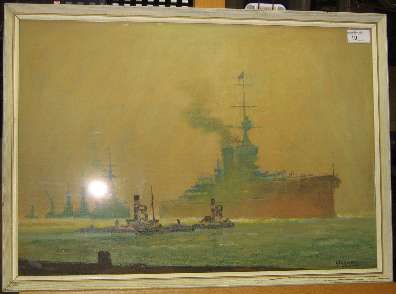 d GEORGE AYLING (BRITISH, 1887-1960), A squadron of Battleships coming to anchor, Signed ‘G.E.O. - Image 6 of 7