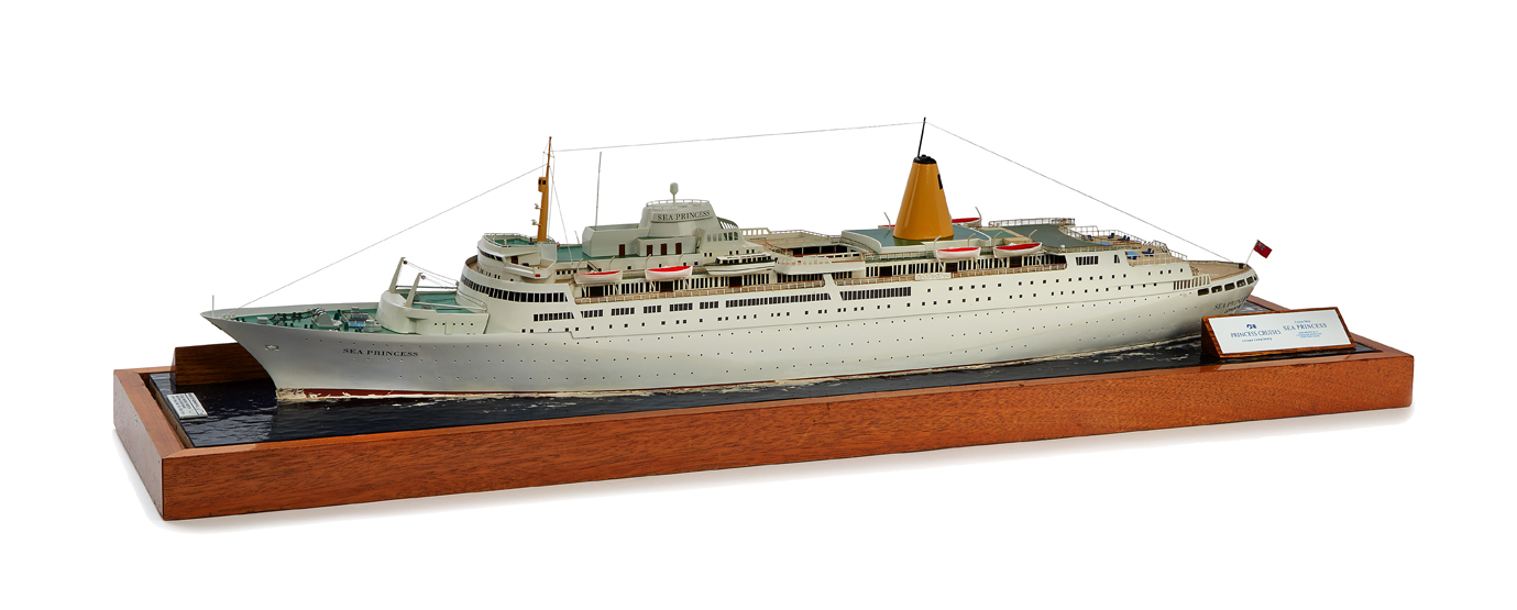 A TRAVEL AGENT’S WATERLINE MODEL FOR THE CRUISE LINER MV SEA PRINCESS, modelled by Norman Hill