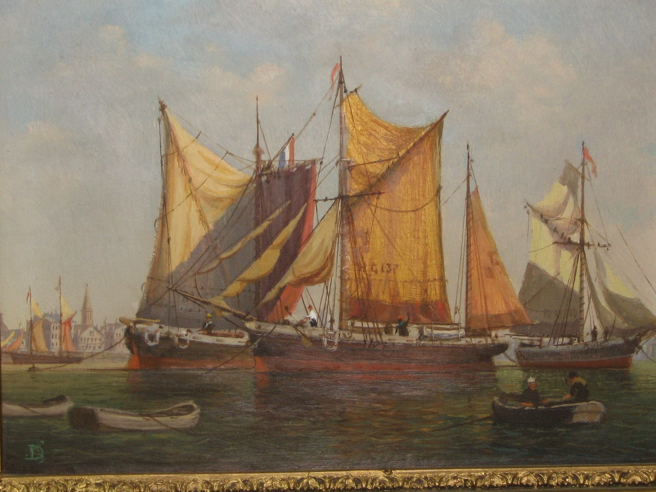 d DENZIL SMITH (BRITISH, 20TH-CENTURY), Dutch fishing boats preparing to raise anchor, Signed with - Image 7 of 8