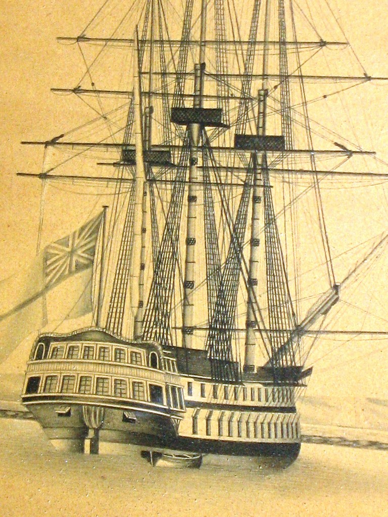 FRENCH PRISONER SCHOOL, CIRCA 1812, A Prison Hulk anchored in the Medway with a Man of War beyond, - Image 4 of 6