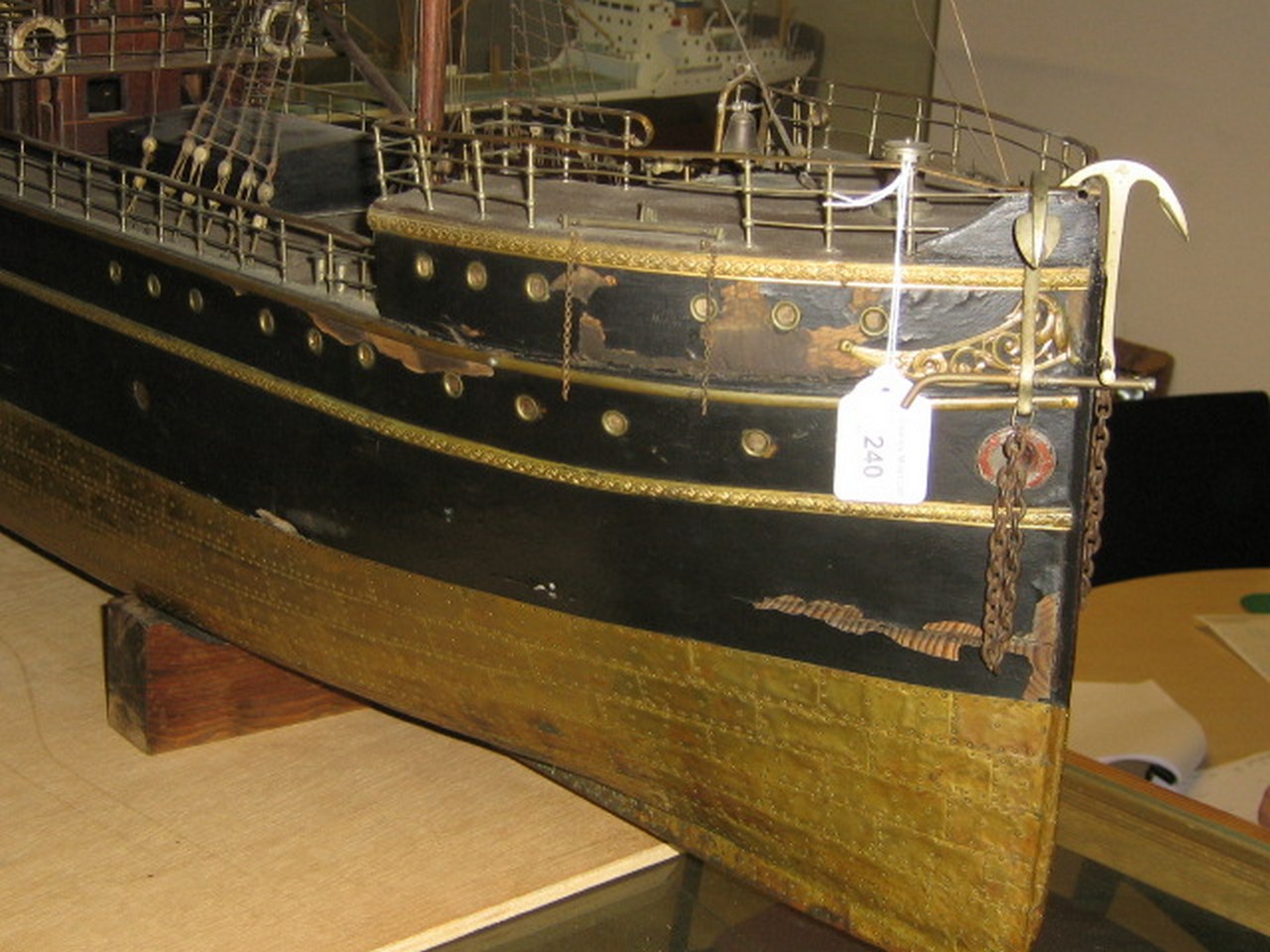 A LARGE LIVE-STEAM MODEL FOR A PASSENGER CARGO SHIP, CIRCA 1890, the hull carved and hollowed from - Image 5 of 12