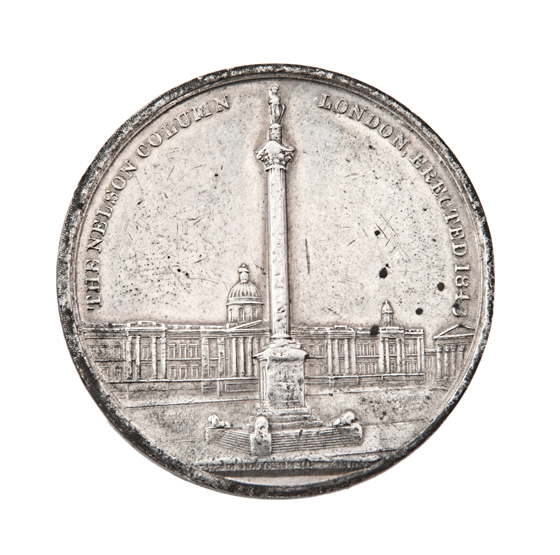 A WHITE METAL MEDALLION COMMEMORATING THE COMPLETION OF NELSON’S COLUMN IN 1843, after J. Davies (