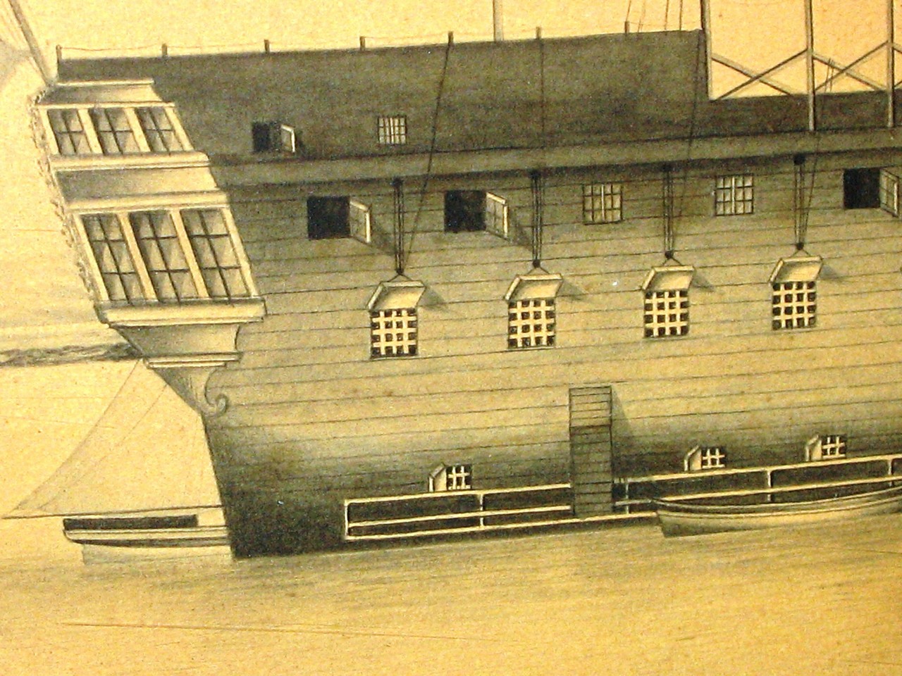 FRENCH PRISONER SCHOOL, CIRCA 1812, A Prison Hulk anchored in the Medway with a Man of War beyond, - Image 5 of 6