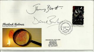 Jeremy Brett & David Burke signed 1993 Sherlock Homes FDC, with single 24p Stamp & Baker Street
