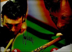 Alex Higgins & Jimmy White double signed 14 x 12 colour snooker montage photo. Good condition