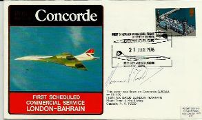 Capt N Todd signed 1976 British Airways Concorde cover flown on first flight London - Bahrain. Good