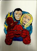 Fantastic Four original art work stunning colour pen and ink sketch by Dick Ayres. Good condition