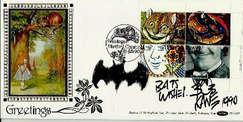 Bob Kane signed Benham BLCS50, 1990 Greeting FDC with Bat Doodle and inscribed Bat Wishes. Good