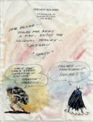 Sheldon Moldoff original art work stunning colour pen and ink sketch of Batman & Hawkman with
