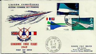 1969 Concorde FDC with Filton FDI postmark and doubled with Strasbourg Conseil de Europe CDS