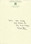 Gordon Brown signed hand written note on House of Commons letterhead. Good condition