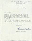 Bernard Bresslaw signed letter dated 9/10/67 on Savoy Hotel stationary thanking the sender for her