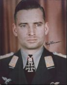 Hajo Herrman JU88 & FW190 Luftwaffe ace signed 10 x 8 colour photo, very unusual in this size Good