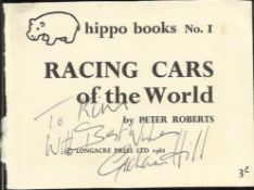 Graham Hill signed small title page taken from a Motor Racing cars book, To Kim.