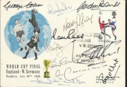1966 World cup card for the 30th July with Wembley postmark signed by the TEN winning players only